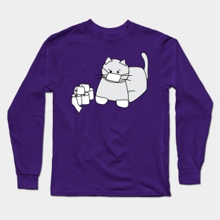 Corona Cat White Gloves Purple Back Long Sleeve T-Shirt